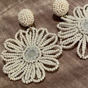 White Beaded Flower Earrings